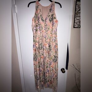 🌸 Maggy London Embroidered Floral Maxi Dress | Sheer Overlay | Formal 🌸